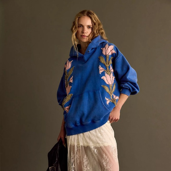 Free People Tops - Free people We The Free It's A Vibe Flowers Hoodie cobalt blue